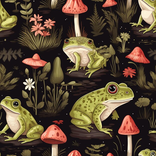 Hay Muchas Ranas Y Sapos En La Hierba Y Flores Generativas Ai Foto Hay Muchas Ranas Y Sapos En La Hierba Y Flores Generativas Ai Foto